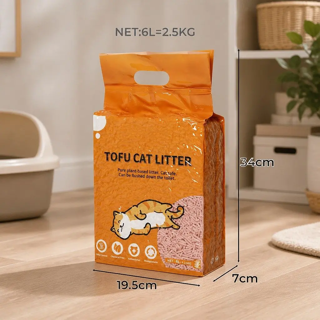 Tofu Cat Litter Peach Scent 2.5kg Clumping Flushable Biodegradable Odour Control