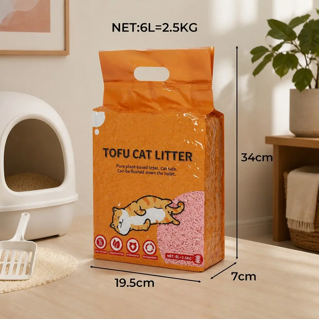 Tofu Cat Litter 2.5kg Watermelon Scent Clumping Flushable Biodegradable 12 Bags
