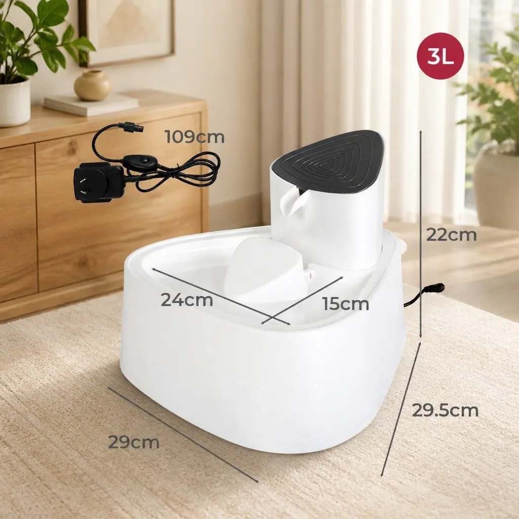 Pet Water Fountain White 3L Automatic Drinking Dispenser with Four-stage Filtration System