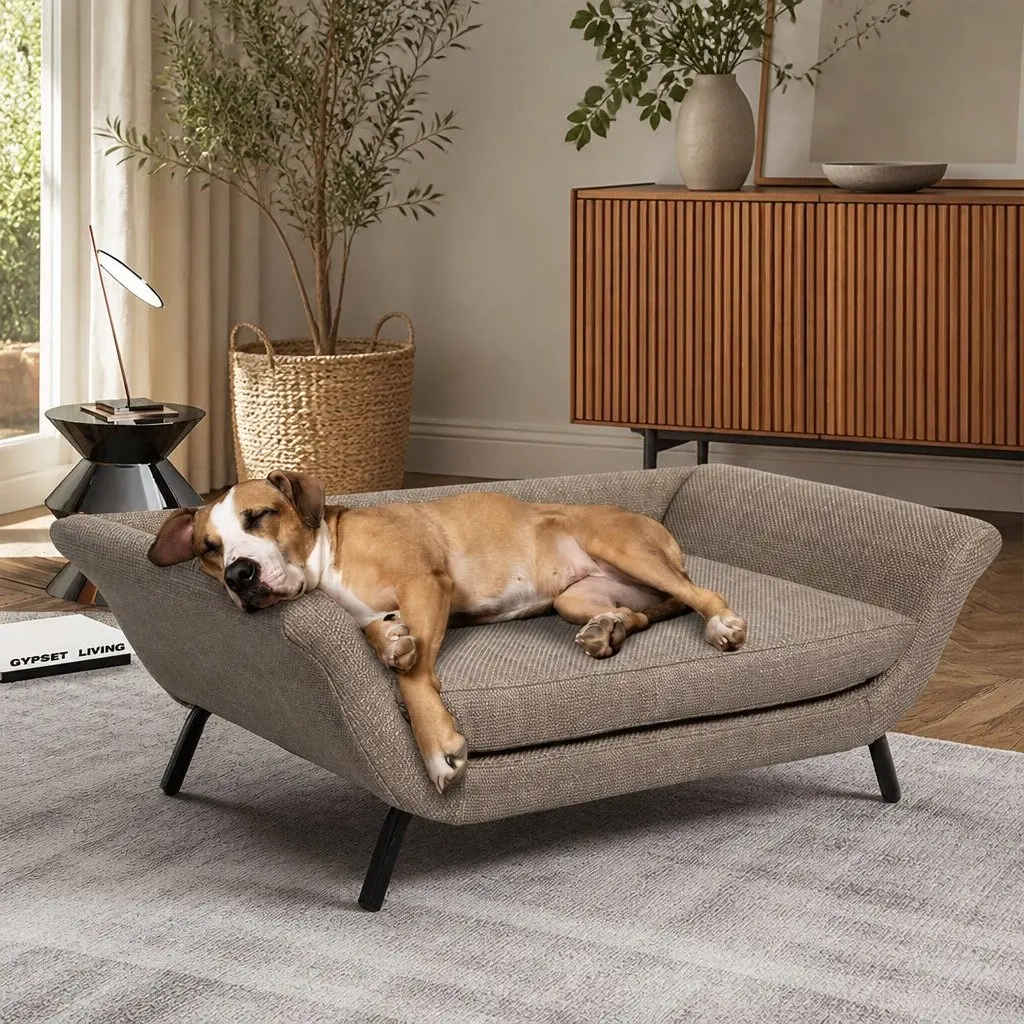 Pet Sofa Bed Coffee Elevated Soft Foam Stain Resistant Non-Slip Base