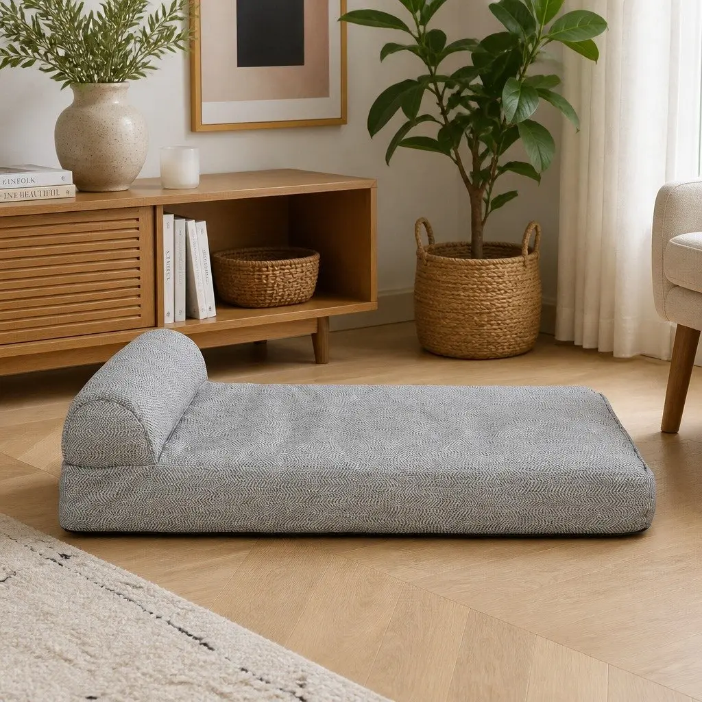 Memory Foam Pet Bed Grey Large Chew Proof Waterproof Cushion Washable