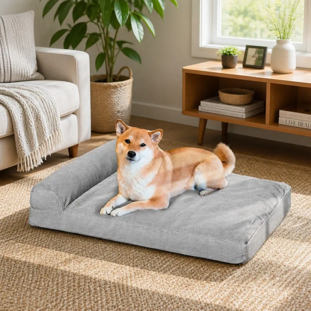 Memory Foam Pet Bed Grey Large Chew Proof Waterproof Cushion Washable