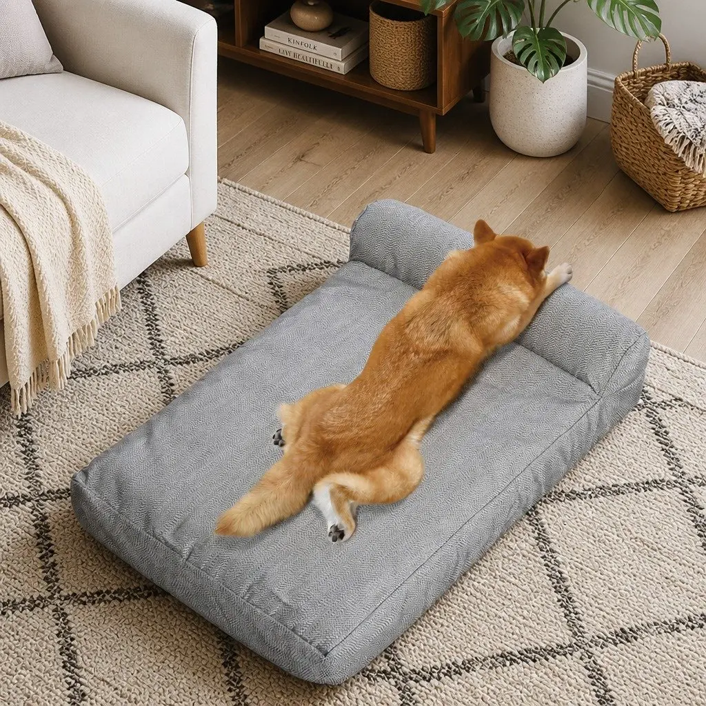 Memory Foam Pet Bed Grey Large Chew Proof Waterproof Cushion Washable