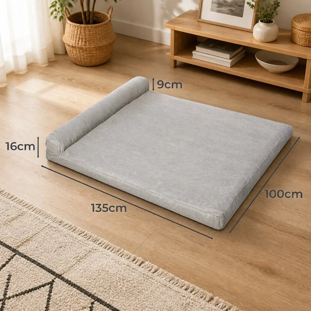 XXL Chew-Proof Pet Bed Grey Memory Foam Dog Cat Cushion Waterproof Washable Mat