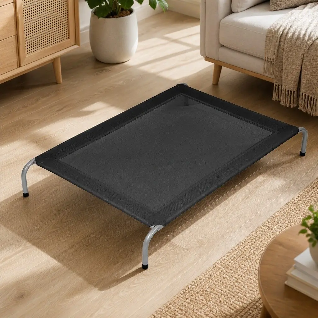 Elevated Trampoline Pet Bed XX-Large Raised Dog Cat Bed Steel Frame Mesh Black