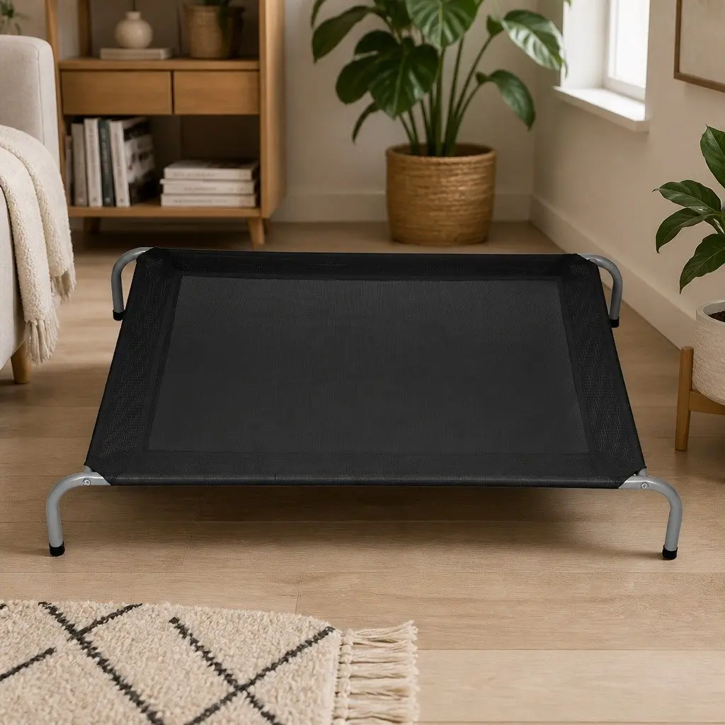 Elevated Trampoline Pet Bed XX-Large Raised Dog Cat Bed Steel Frame Mesh Black