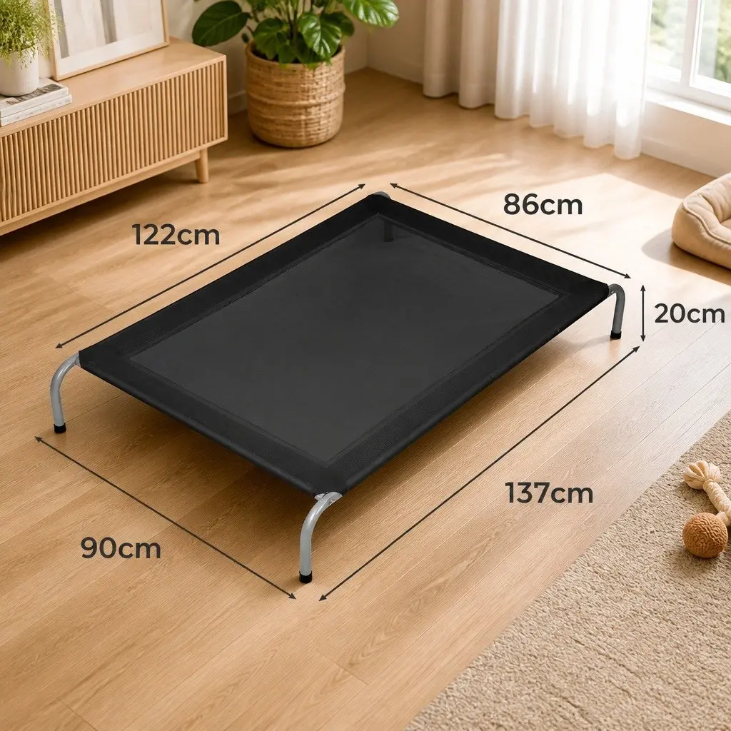 Elevated Trampoline Pet Bed XX-Large Raised Dog Cat Bed Steel Frame Mesh Black