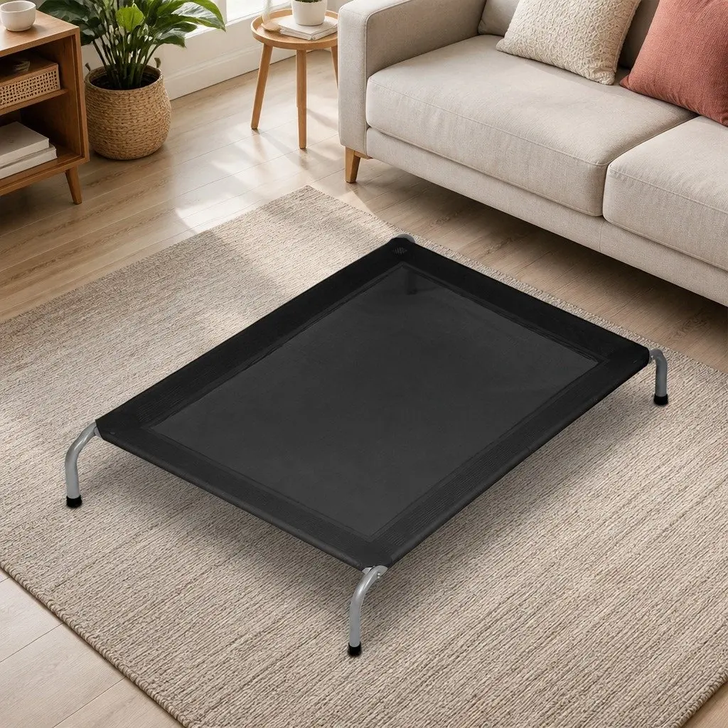 Elevated Trampoline Pet Bed XX-Large Raised Dog Cat Bed Steel Frame Mesh Black