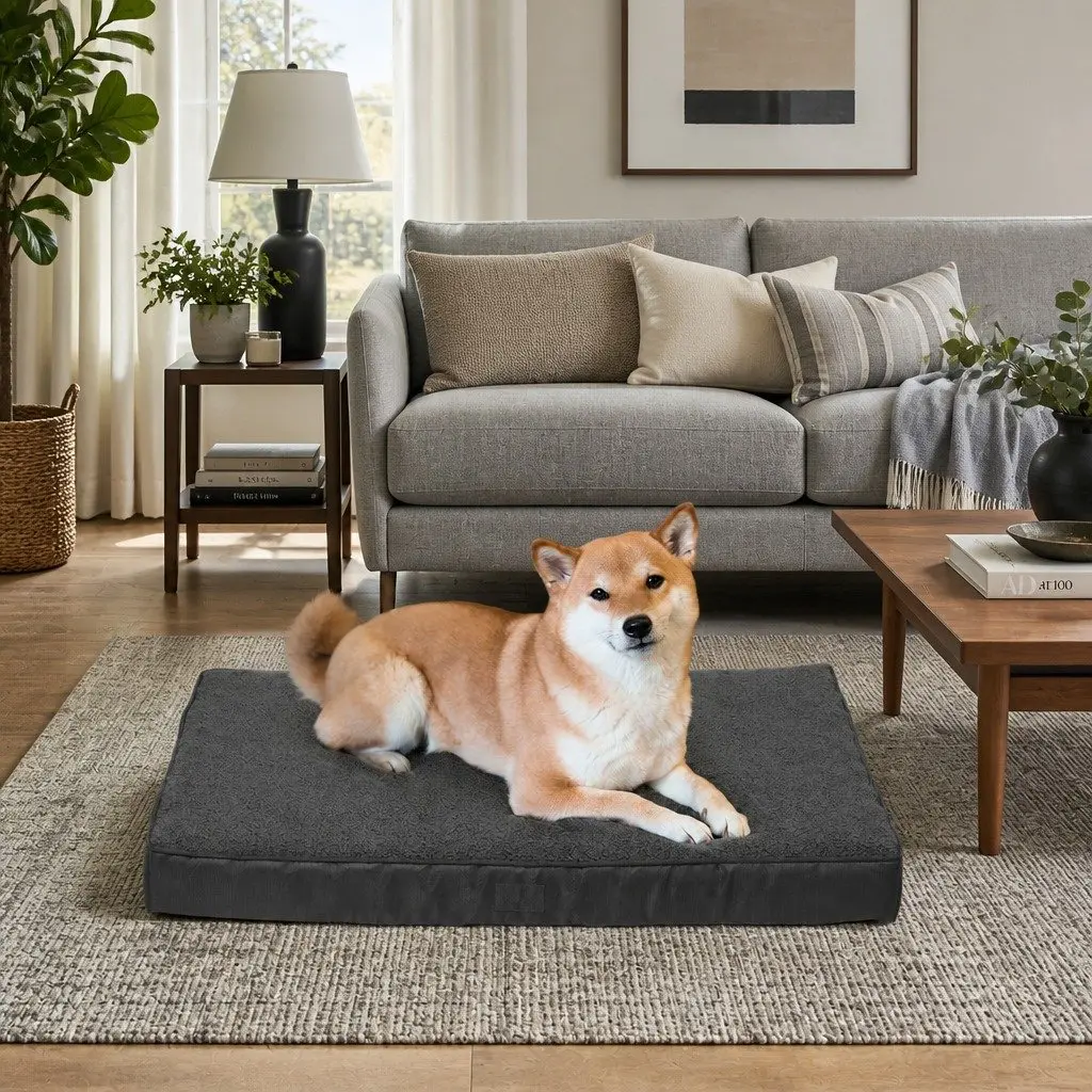 Orthopedic Pet Dog Bed Grey 90cm x 60cm Removable Washable Cover Waterproof Bolster