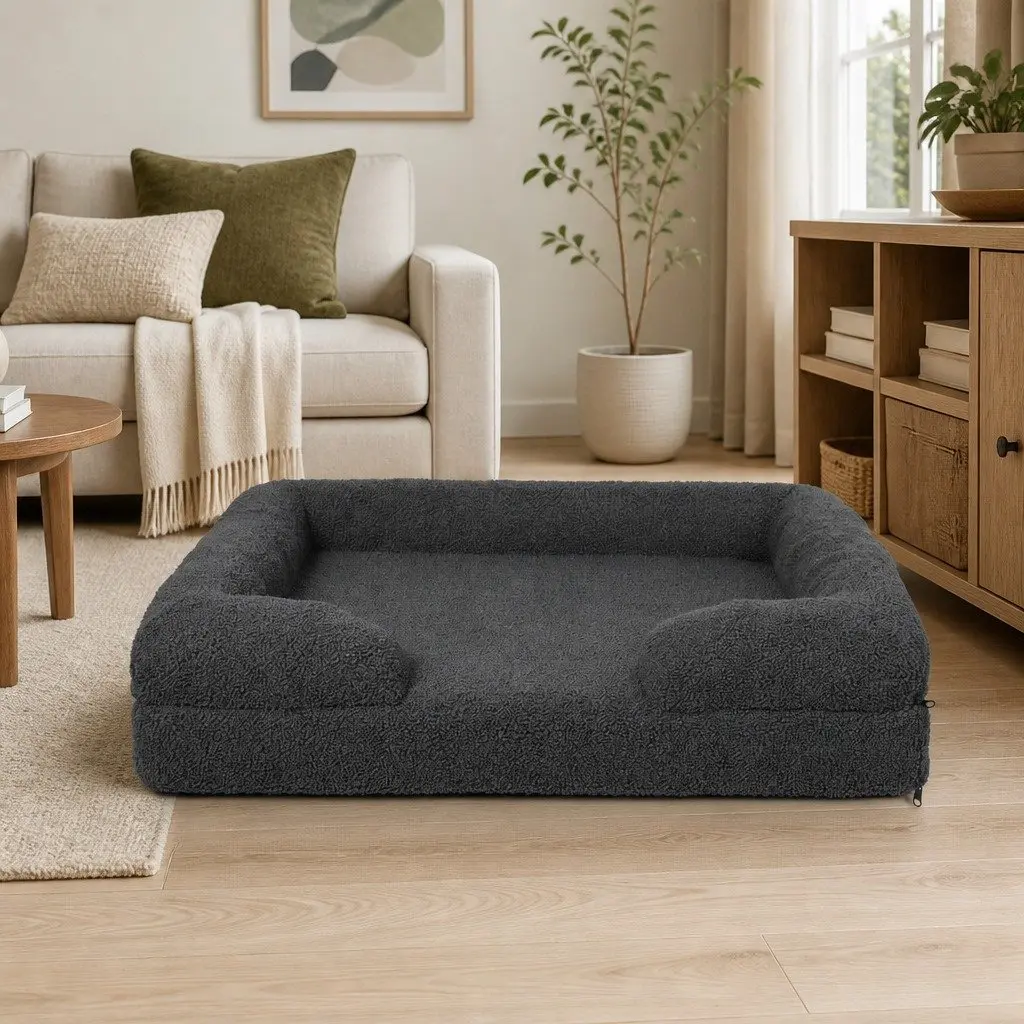 Memory Foam Pet Sofa Bed Grey 71cm x 58cm Orthopaedic Foam Washable Cover