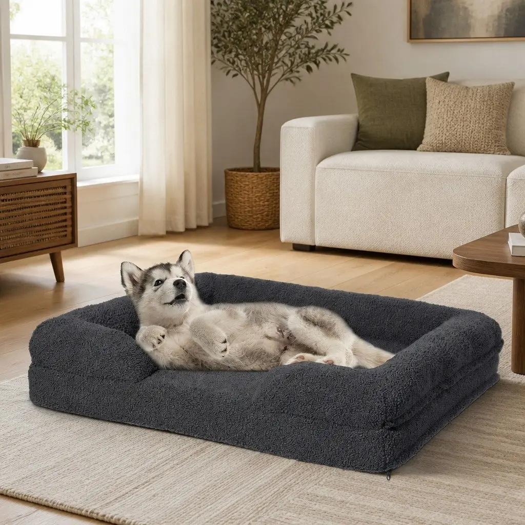 Memory Foam Pet Sofa Bed Grey 71cm x 58cm Orthopaedic Foam Washable Cover