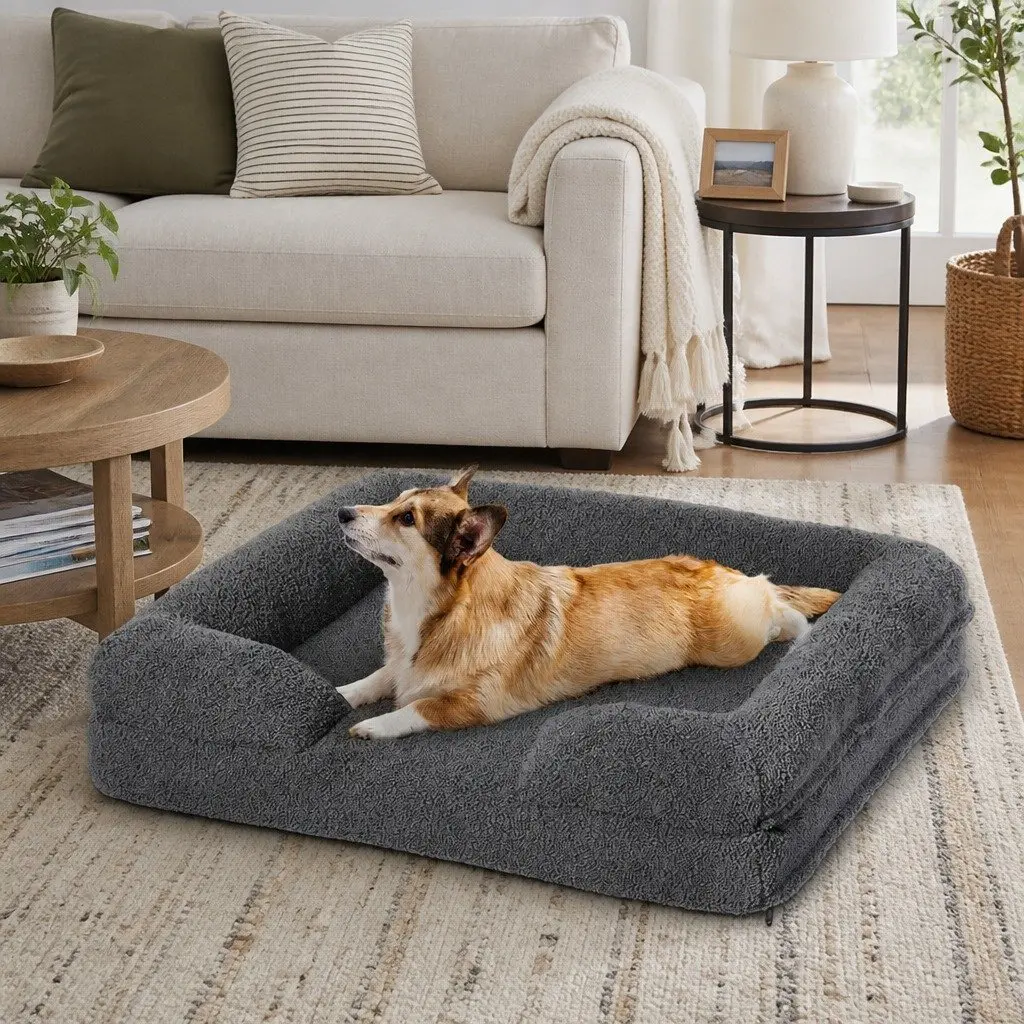 Memory Foam Pet Sofa Bed Grey 71cm x 58cm Orthopaedic Foam Washable Cover
