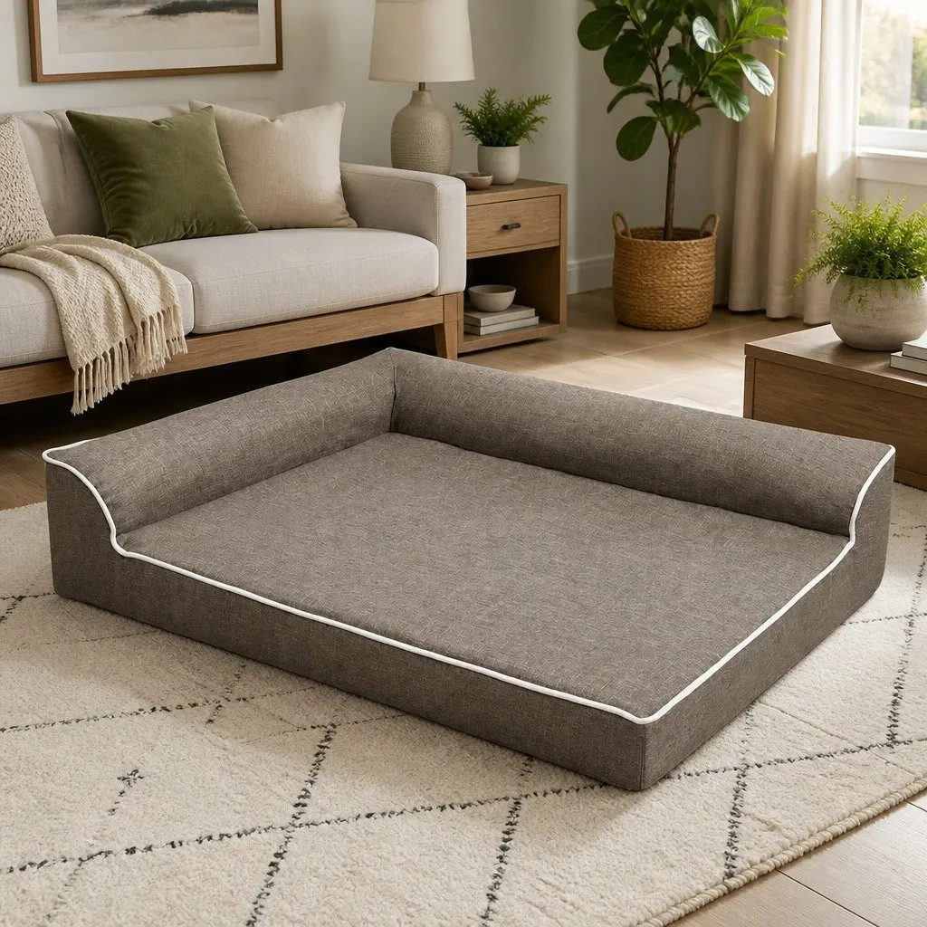 Orthopedic Dog Bed Coffee XL Memory Foam L-Shaped Bolster Comfort Support