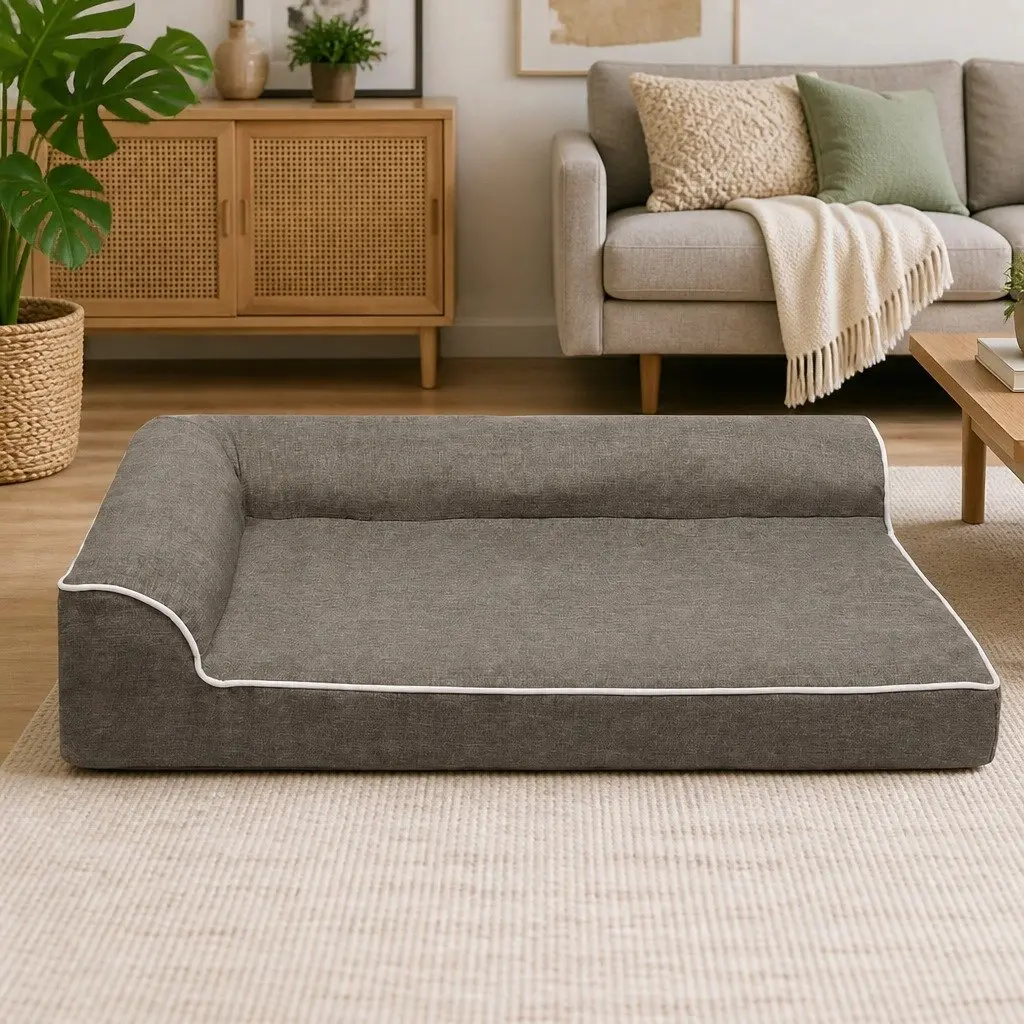 Orthopedic Dog Bed Coffee XL Memory Foam L-Shaped Bolster Comfort Support