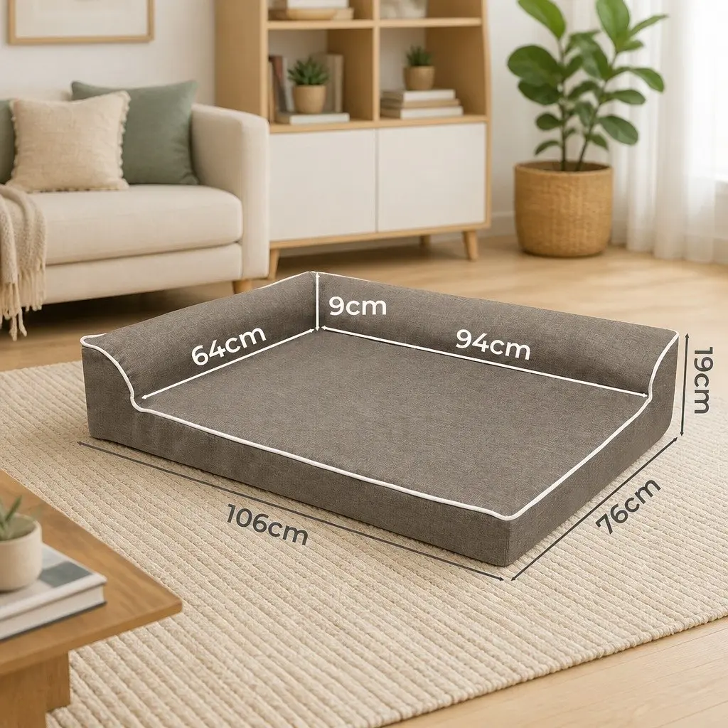 Orthopedic Dog Bed Coffee XL Memory Foam L-Shaped Bolster Comfort Support