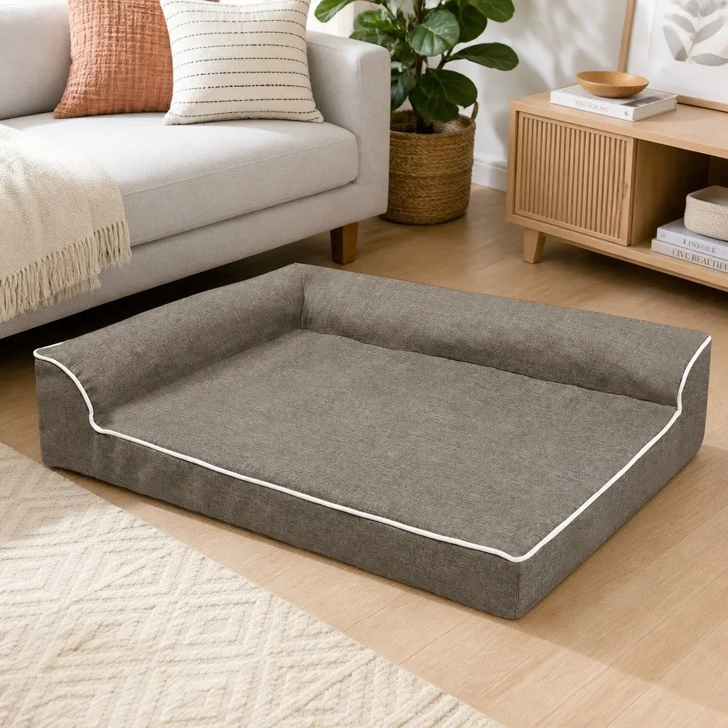 Orthopedic Dog Bed Coffee XL Memory Foam L-Shaped Bolster Comfort Support