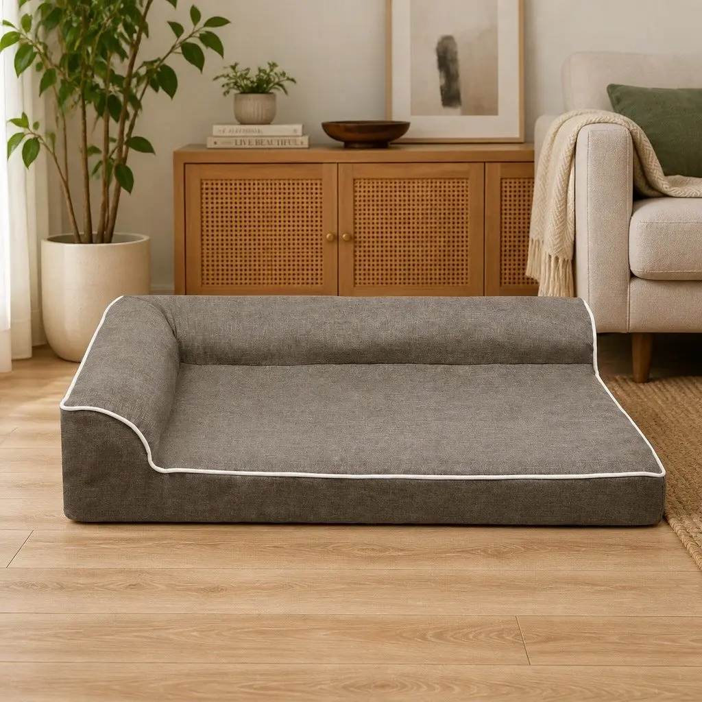 Orthopedic Dog Bed Coffee XXL Memory Foam L-Shaped Bolster Support for Large Dogs