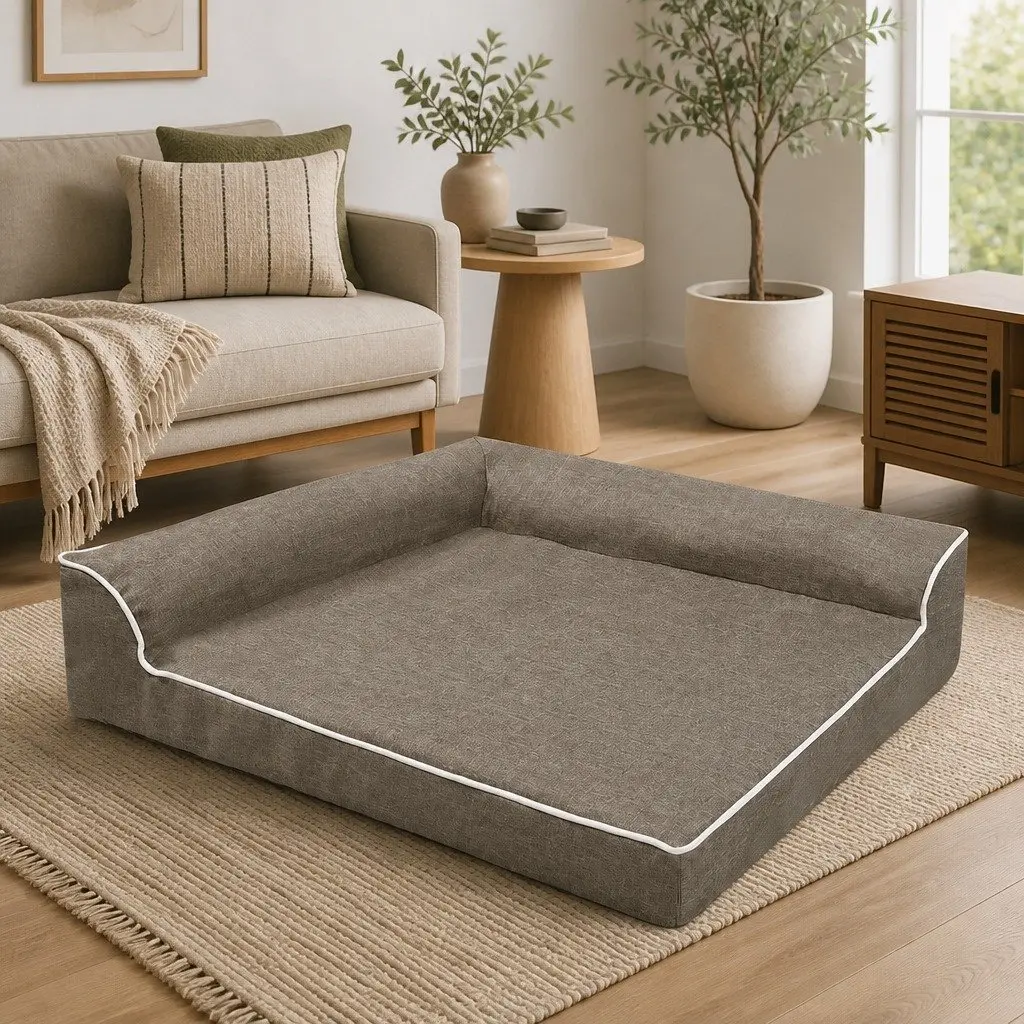 Orthopedic Dog Bed Coffee XXL Memory Foam L-Shaped Bolster Support for Large Dogs