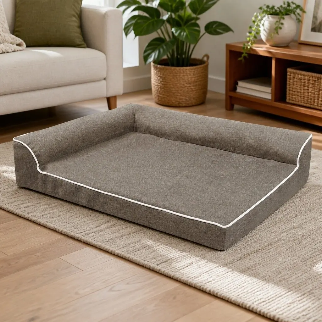 Orthopedic Pet Bed Coffee Medium L-Shaped Bolster Memory Foam Dog Sofa