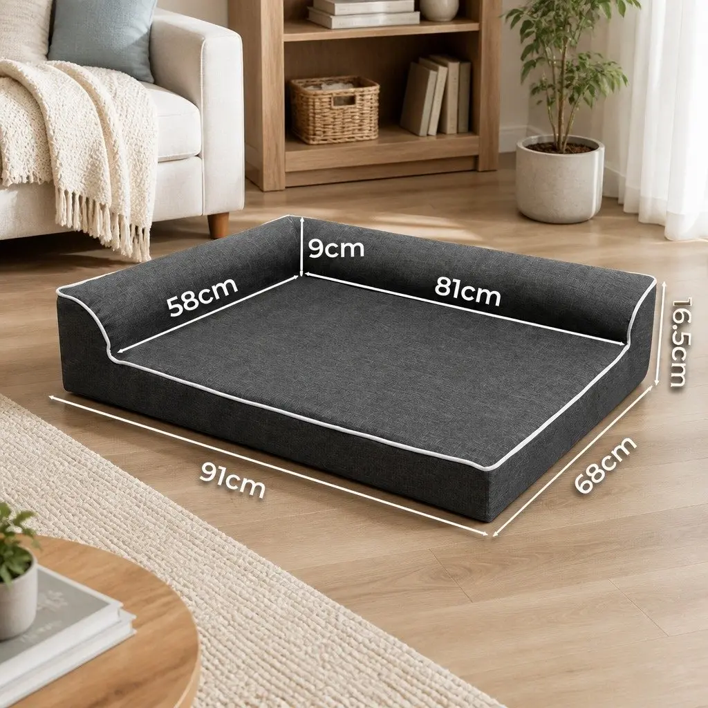 Orthopedic Dog Bed Grey Large Memory Foam Bolster Sofa Support