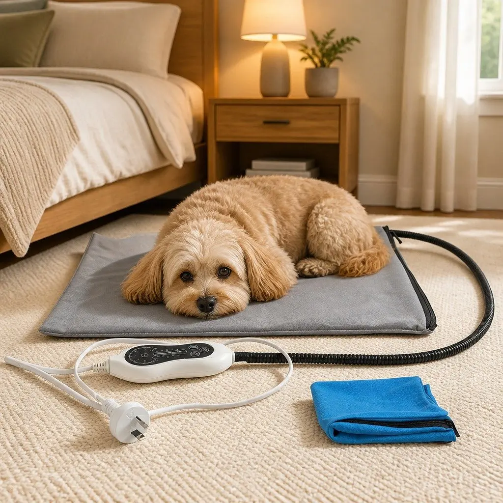 Electric Heated Pet Pad Blue Large Adjustable Temperature Timer