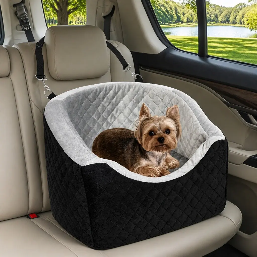 Dog Car Booster Seat Black 47cm x 47cm x 40cm High-Density Foam Cushion with Safety Belt