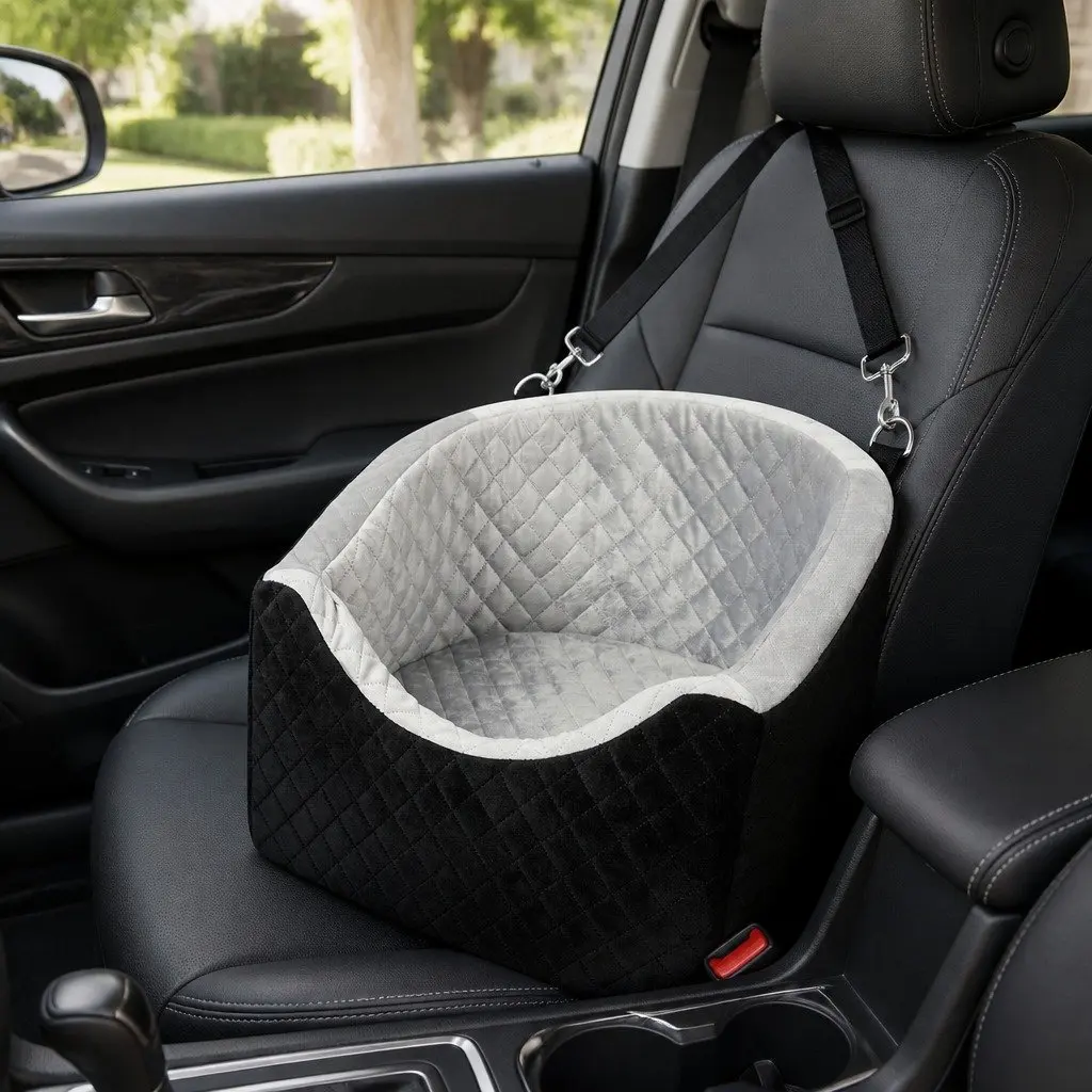 Dog Car Booster Seat Black 47cm x 47cm x 40cm High-Density Foam Cushion with Safety Belt