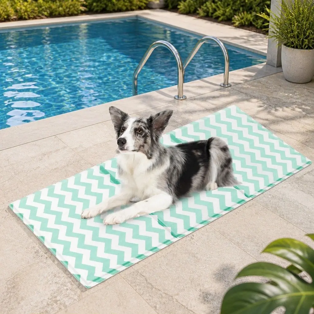 Pet Cooling Mat Green Large Textured Foldable Portable No-Fill