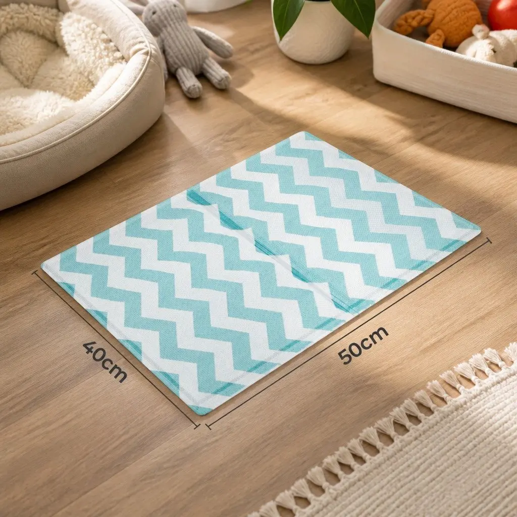 Pet Cooling Mat Blue 40cm x 50cm Textured Surface Foldable Portable Soft Foam