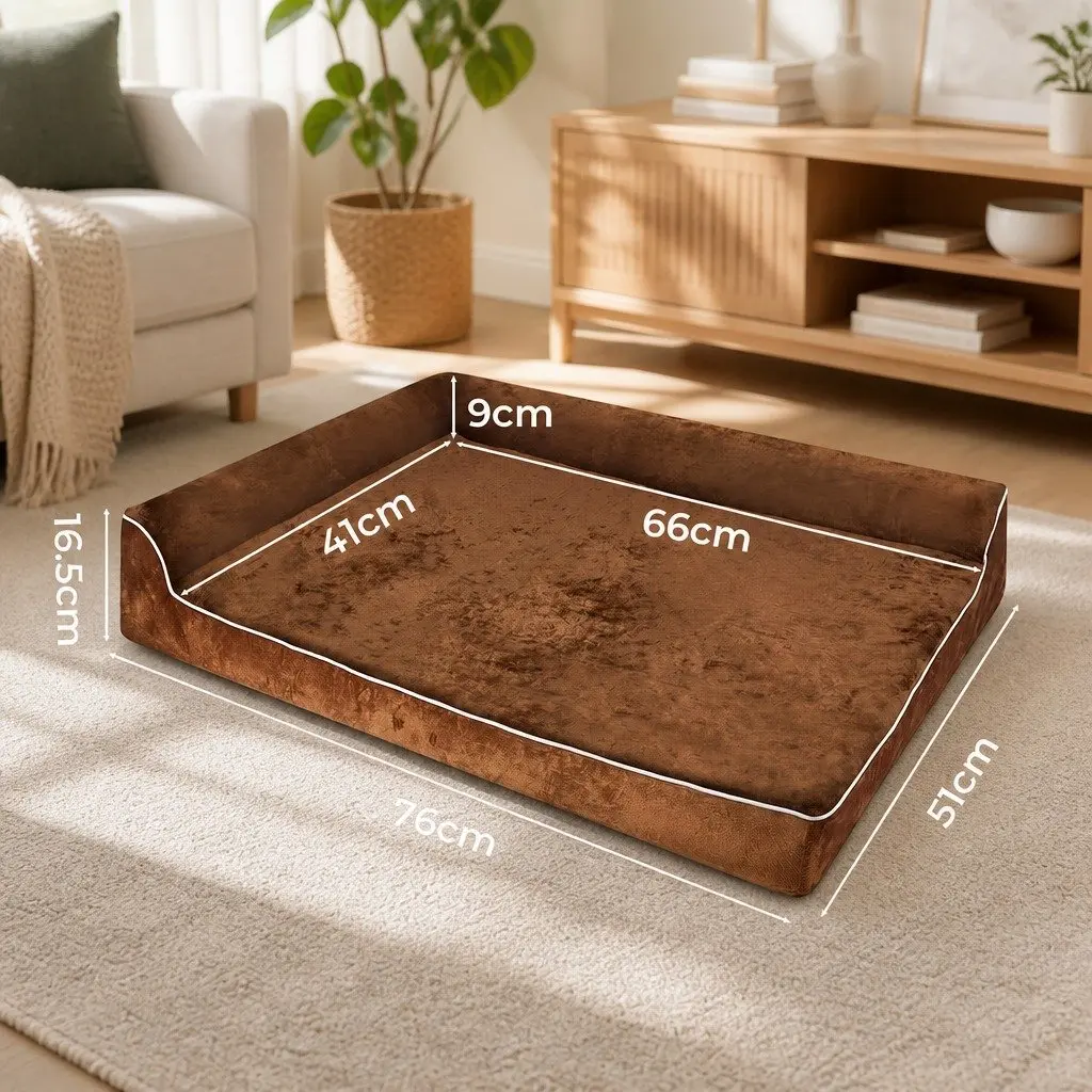 Orthopedic Dog Bed Coffee M Memory Foam Egg Crate L-Shaped Bolster
