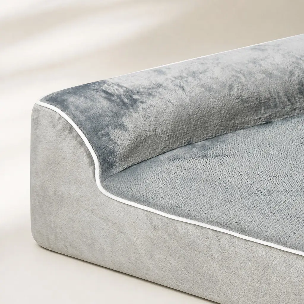 Orthopedic Dog Bed Grey Medium Memory Foam L-Shaped Bolster