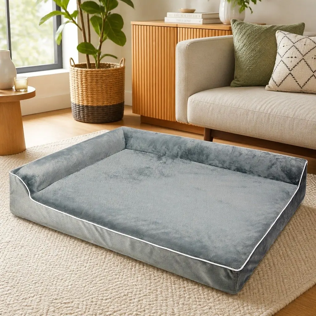 Orthopedic Dog Bed Grey Medium Memory Foam L-Shaped Bolster