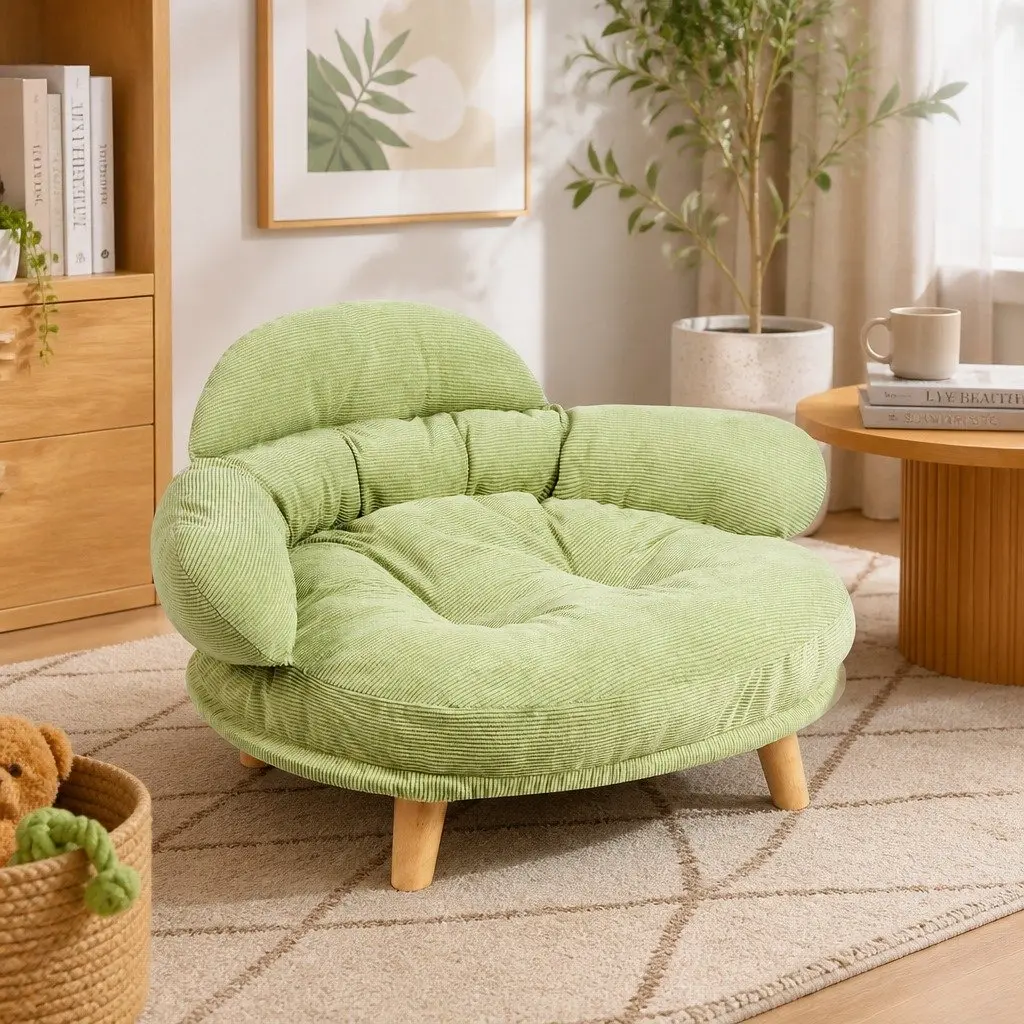 Elevated Pet Sofa Bed Couch Green XL Wooden Frame Removable Cover