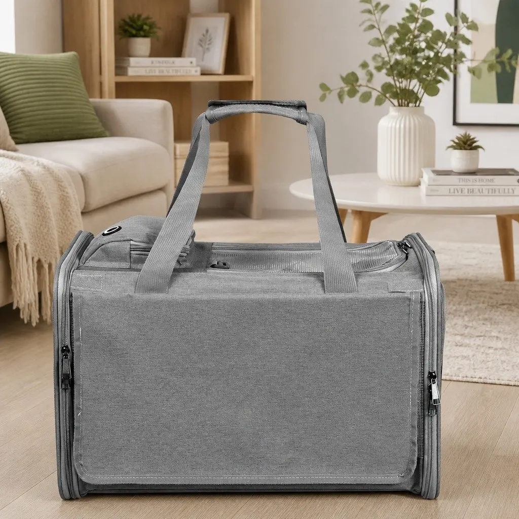 Pet Carrier Bag Grey M Size Portable Foldable Shoulder Bag for Small Dogs and Cats