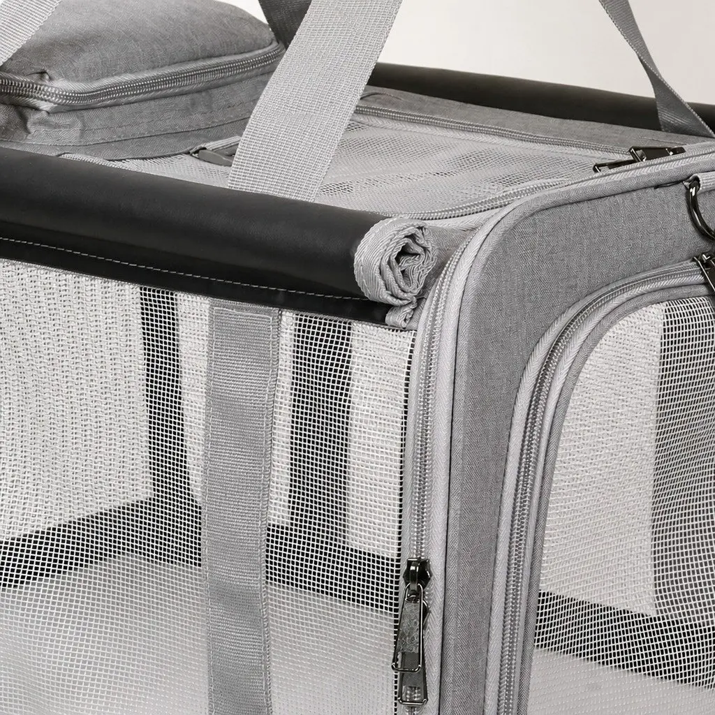 Pet Carrier Bag Grey M Size Portable Foldable Shoulder Bag for Small Dogs and Cats