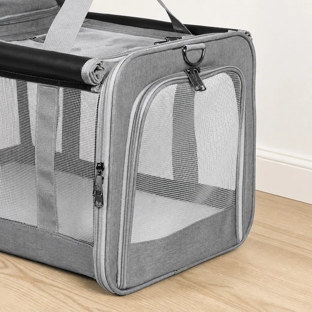 Pet Carrier Bag Grey M Size Portable Foldable Shoulder Bag for Small Dogs and Cats
