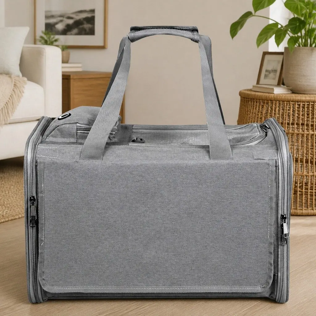 Pet Carrier Bag Grey XL Portable Foldable Mesh Shoulder Crossbody