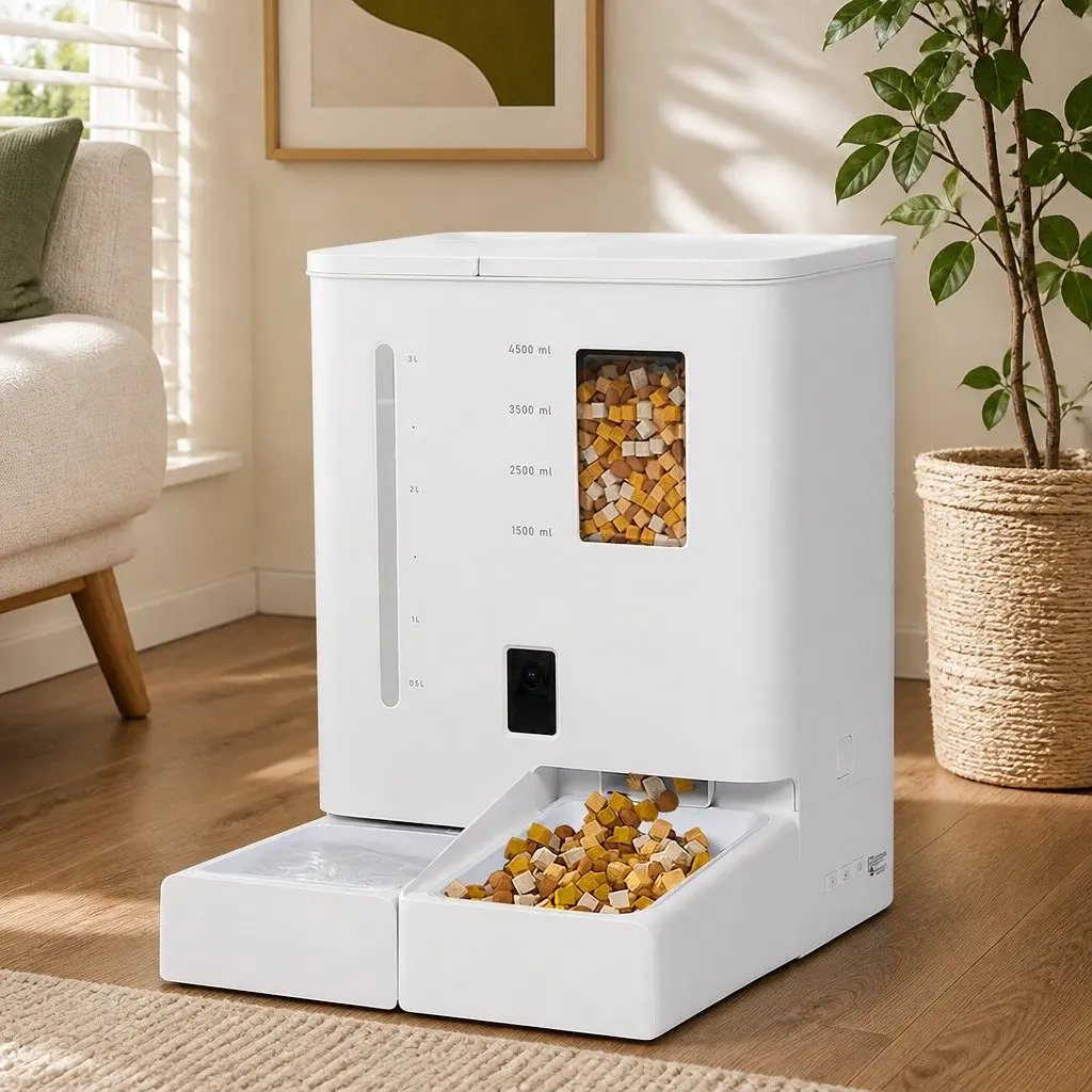 2-in-1 Automatic Pet Feeder Waterer White 5L Food Storage 4L Water Tank WiFi App Control