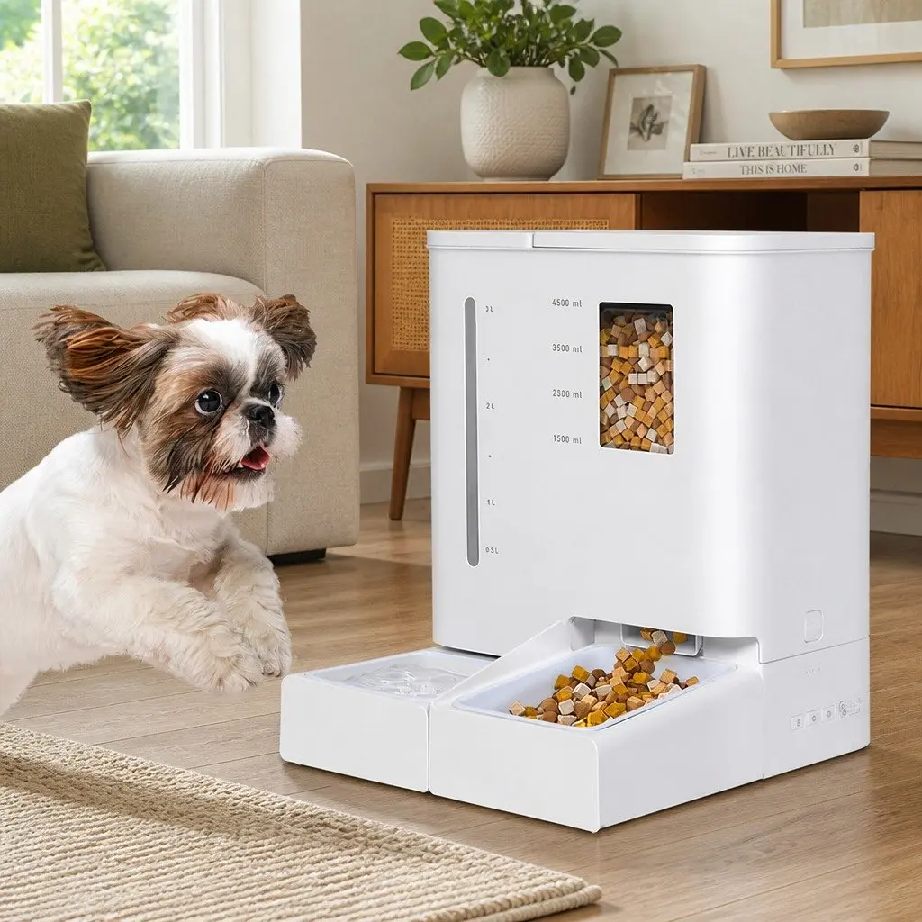 Automatic Pet Feeder Water Dispenser White 5L Food 4L Water WiFi App Control Dual Power
