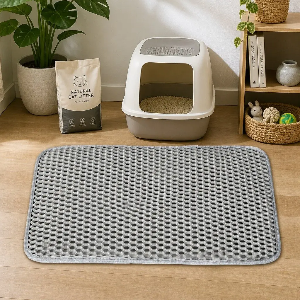 Cat Litter Mat Grey Large Waterproof Honeycomb Double Layer Non-Slip