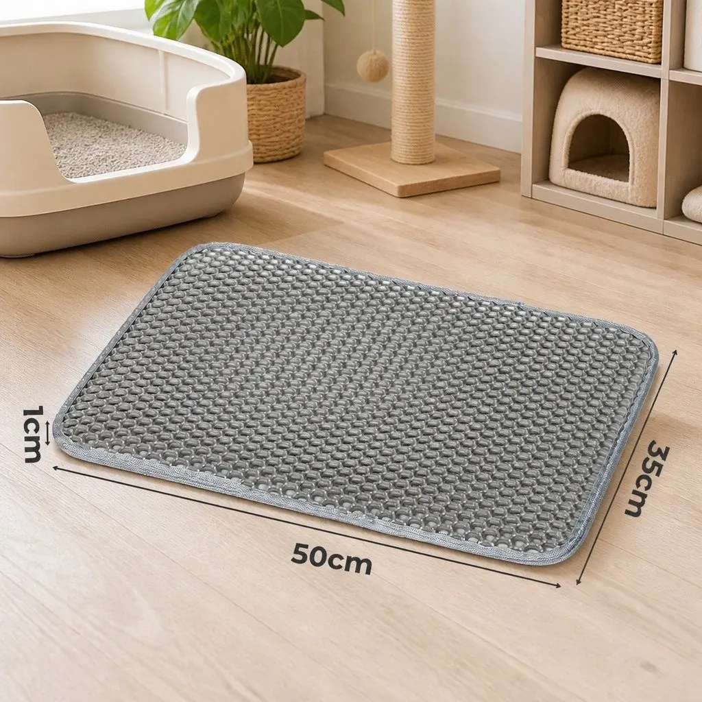 Cat Litter Mat Grey Large Waterproof Honeycomb Double Layer Non-Slip