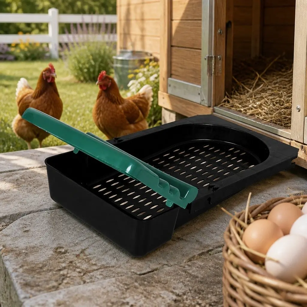 Chicken Egg Nesting Box Green 3-Hole Roll Away Galvanized Steel Construction