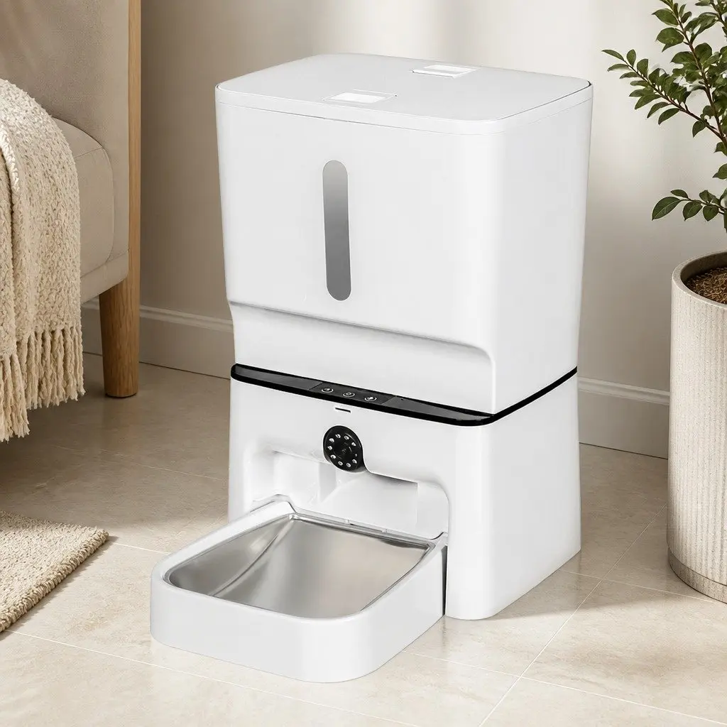Automatic Pet Feeder White 7L WiFi Camera Laser Interactive Toy Remote App Control