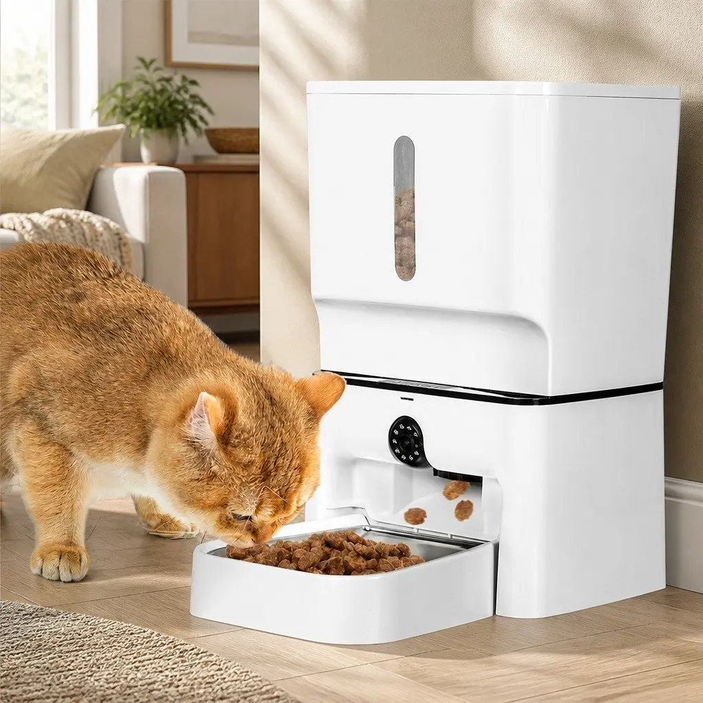 Automatic Pet Feeder White 7L WiFi Camera Laser Interactive Toy Remote App Control