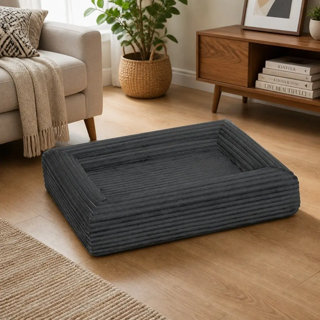 Orthopedic Dog Bed Grey L Size Egg Crate Foam Removable Washable Cover