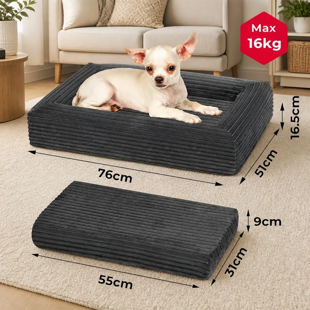 Orthopedic Dog Bed Grey Medium Size Egg Crate Foam Support with 4 Sided Pillow Bolsters