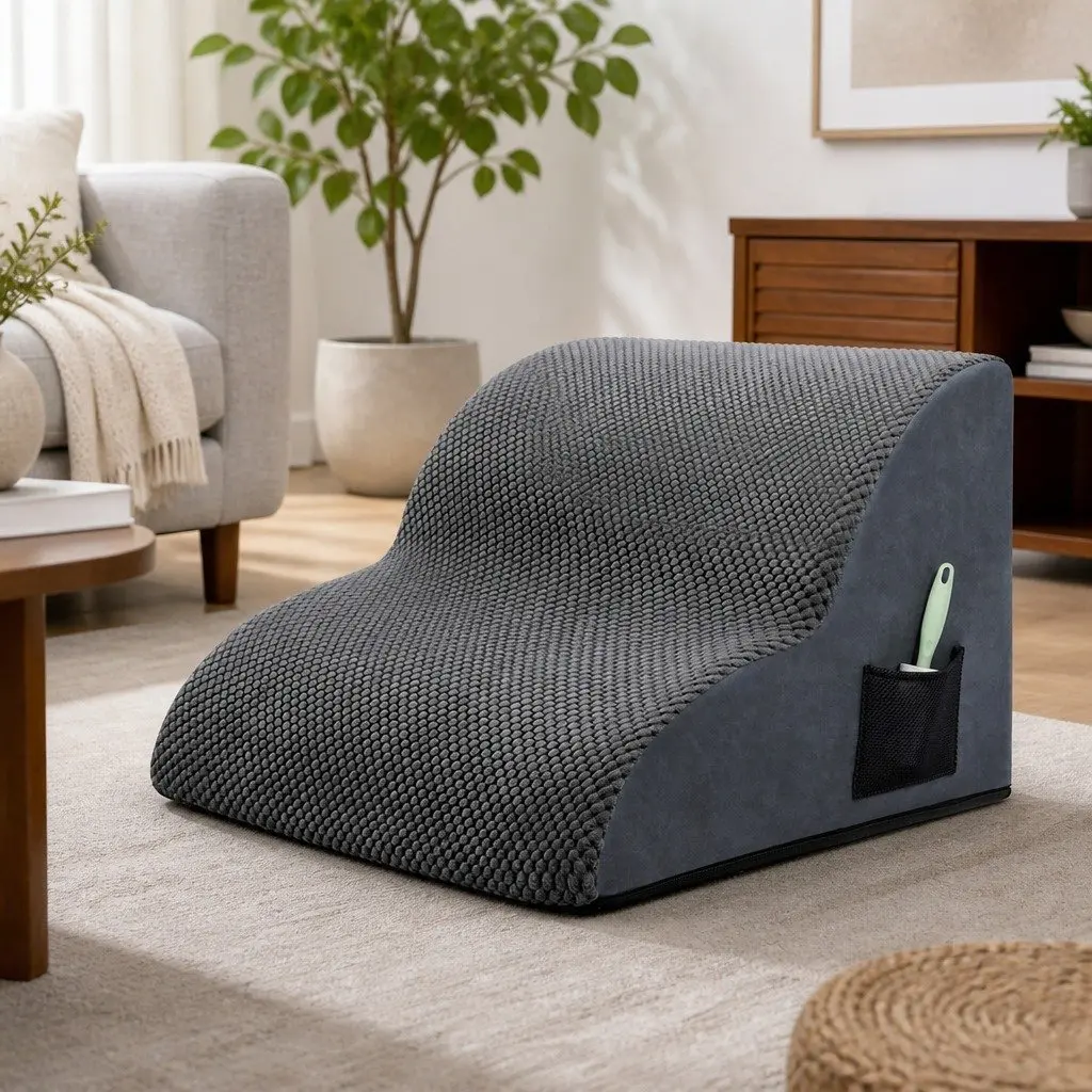 Pet Stairs Grey 2 Steps High Density Foam Non Slip Portable Handle