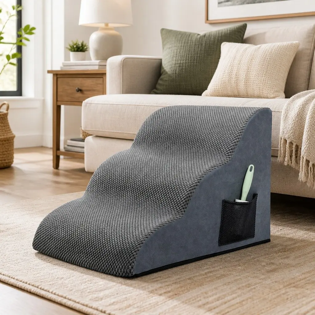Pet Stairs Grey 3 Steps High Density Foam Non-Slip Portable Handle