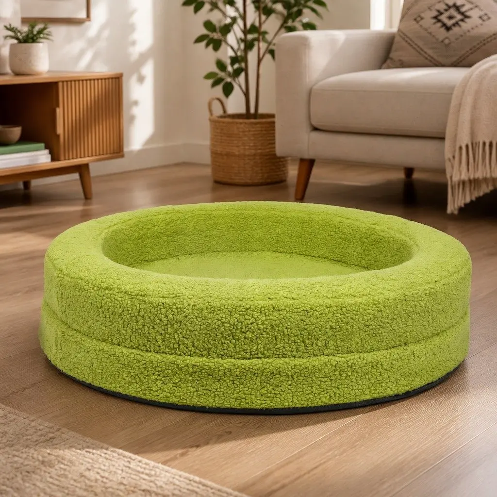 Orthopedic Memory Foam Dog Bed Green Medium Waterproof Sherpa Calming Bolstered Nest