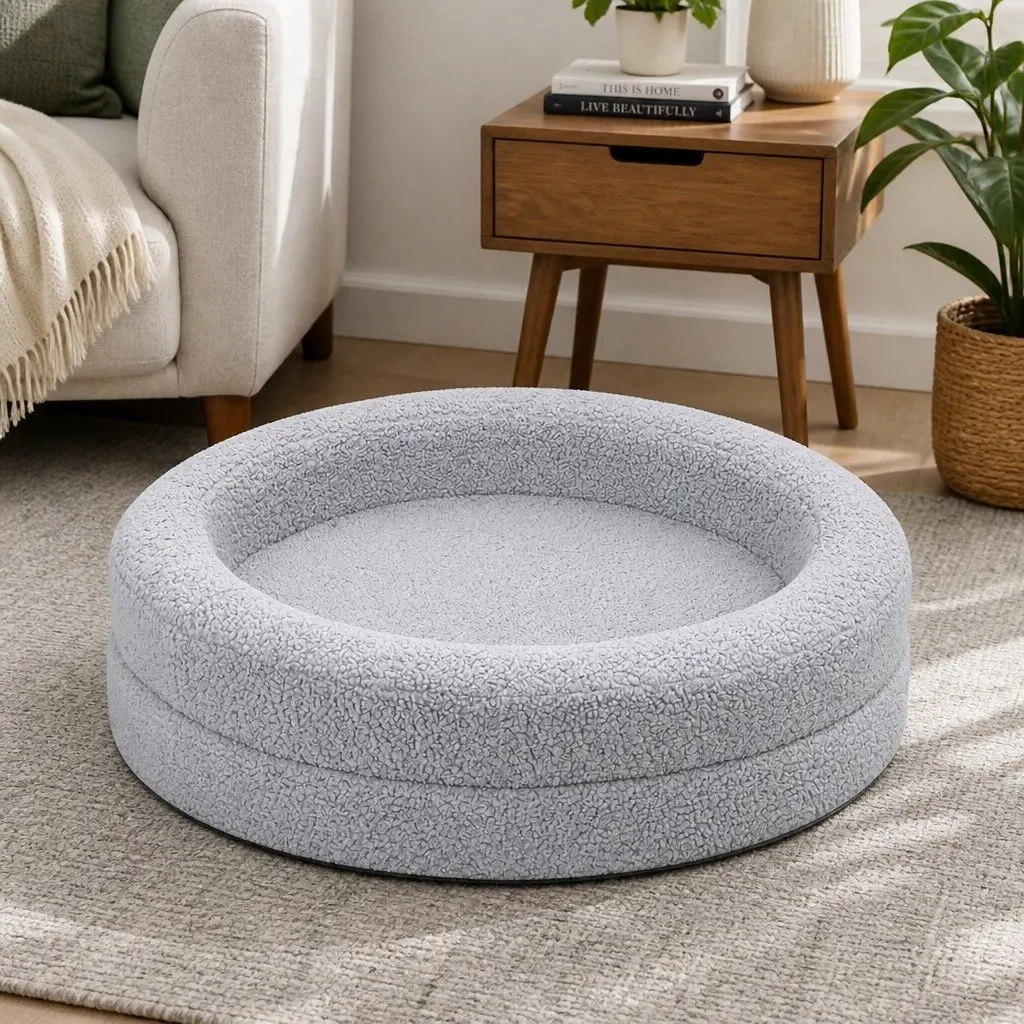 Orthopedic Dog Bed Light Grey Medium Memory Foam with Sherpa Fleece Cover Waterproof
